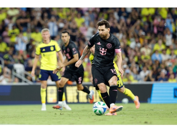 Lionel Messi scores the team's second goal from the penalty spot on October 18, 2025 in Nashville, Tennessee. Johnnie Izquierdo/Getty Images/AFP 