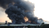 This photo taken on Oct. 18, 2025 shows a massive fire in the cargo area of Hazrat Shahjalal International Airport in Dhaka, Bangladesh. (Photo by Habibur Rahman/Xinhua)