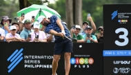 Dustin Johnson of the US tees during the International Series Philippines at Sta Elena Golf Club in Santa Rosa town, Laguna province, south of Manila on October 23, 2025. (Photo by Ted Aljibe / AFP)