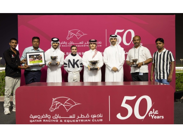 The connections of Alzabyr pose with their trophies. PICS: Juhaim/QREC