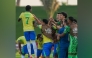 Brazil players celebrate.