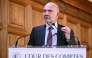 French Court of Accounts (Cour des comptes) first President Pierre Moscovici speaks during the presentation of the Court of Accounts' report on the Louvre, at the Court of Accounts in Paris on November 6, 2025. Photo by Bertrand GUAY / AFP