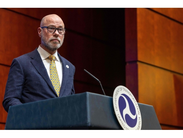 FAA Administrator Bryan Bedford holds a press conference at the U.S. Department of Transportation Headquarters on November 05, 2025 in Washington, DC. Photo by TASOS KATOPODIS / GETTY IMAGES NORTH AMERICA / Getty Images via AFP