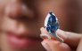 The 9.51-carat vivid blue diamond, known as “The Mellon Blue”, during its presentation at Christie’s auction house in Geneva. Photo by Valentin Flauraud / AFP
