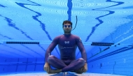 Croatian free diver Vitomir Maricic, 40, relaxes under water during a training at the pool in Rijeka, on October 4, 2025. Damir Sencar / AFP
