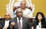South African President Cyril Ramaphosa speaks during a question-and-answer session in the National Assembly in Cape Town, South Africa. Photo by Xabiso Mkhabela/Xinhua