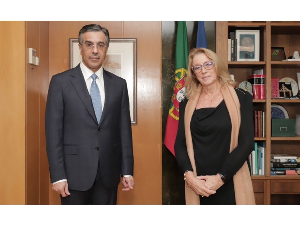 Minister of Labour H E Dr. Ali bin Smaikh Al Marri meeting Minister of Labour, Solidarity and Social Security of Portugal H E Maria do Rosário Palma Ramalho. 