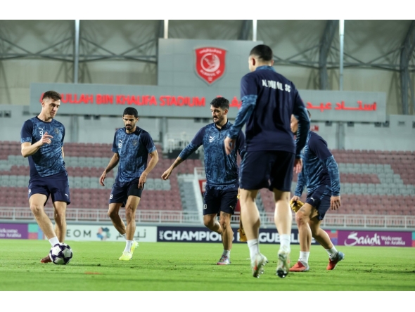 Al Duhail players attend a training session yesterday. 
