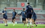 Al Duhail players attend a training session yesterday. 