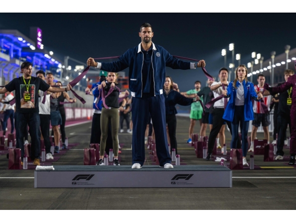 Serbian tennis star Novak Djokovic leads a movement session at the Lusail International Circuit track yesterday. AFP