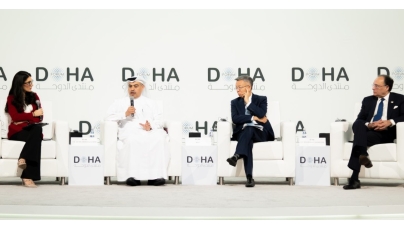 FROM LEFT: Minister of Finance H E Ali bin Ahmed Al Kuwari, Deputy Managing Director of IMF Bo Li, Minister of Finance of Pakistan, H E Muhammad Aurangzeb during the panel discussion, yesterday.
