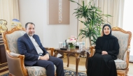 Chairperson of the National Human Rights Committee H E Maryam bint Abdullah Al Attiyah with Ambassador of the Islamic Republic of Iran to the State of Qatar H E Dr. Ali Salehabadi during the meeting.
