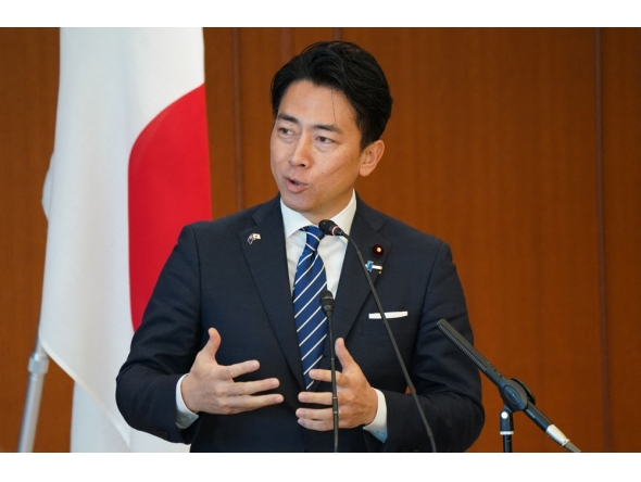 Japan's Defence Minister Shinjiro Koizumi speaks during a press conference with Australia's Defence Minister Richard Marles in Tokyo on December 7, 2025. (Photo by Kazuhiro Nogi / Pool / AFP)
