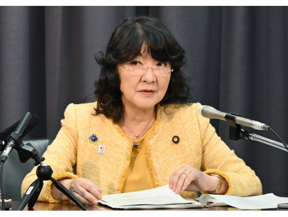 Japan's Finance Minister Satsuki Katayama holds a press conference after the cabinet's approval of the fiscal 2026 budget proposal at the Finance Ministry in Tokyo on December 26, 2025. (Photo by JIJI Press / AFP) 