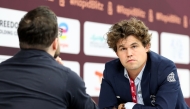 Norway's Magnus Carlsen (right) and Maxime Vachier-Lagrave of France during their sixth game. 