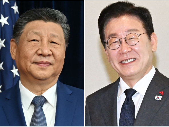 This combination of pictures created on December 30, 2025 shows (L) China's President Xi Jinping during a meeting at Gimhae Air Base in Busan on October 30, 2025, and (R) South Korea's President Lee Jae Myung during a meeting at the Presidential House in Seoul on December 5, 2025. Photo by KIM MIN-HEE and Andrew CABALLERO-REYNOLDS / various sources / AFP