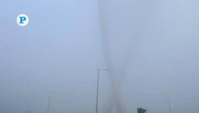 Near-zero visibility due to fog near Al Wahda Arches in Onaiza on Tuesday morning. Pic: Mahmoud Elmazaty / The Peninsula

