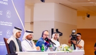 FROM LEFT: Director of Marketing and Communications Abdullah Al Qashouti, Deputy Event Director Mohammed Jaber Al Khayarin, CEO of In2Strides Alejandro Ancin Berdegue and Sporting Director of the Event Salemain Al Suwaidi attending a press conference at Al Shaqab yesterday.    