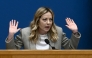 Italy's Prime Minister, Giorgia Meloni speaks during the New Year press conference in Rome on January 9, 2026. (Photo by Filippo MONTEFORTE / AFP)