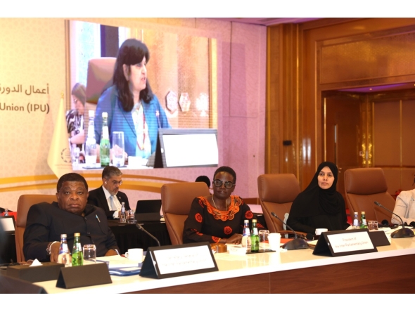 Deputy Speaker of Shura Council H E Dr. Hamda bint Hassan Al Sulaiti with other delegates during the meeting.