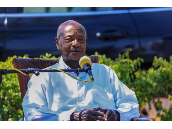 Uganda incumbent president and National Resistance Movement (NRM) presidential candidate Yoweri Museveni speaks during a press conference after casting his ballot in Rwakitura on January 15, 2026, during Uganda 2026 general elections. (Photo by AFP)
