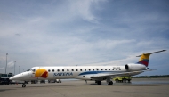 (FILES) A Satena Airlines aircraft covering the route Bogota-Caracas is pictured upon arrival at Simon Bolivar International Airport in Maiquetia, La Guaira State, Venezuela, on November 9, 2022. (Photo by Federico PARRA / AFP)