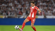 Bayern Munich's German midfielder #08 Leon Goretzka controls the ball during the German Supercup football match between VfB Stuttgart and FC Bayern Munich in Stuttgart, southern Germany on August 16, 2025. (Photo by Thomas Kienzle / AFP)