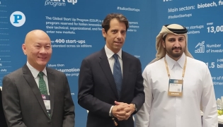 Ambassador of Italy to Qatar H E Paolo Toschi and CEO of Invest Qatar, Sheikh Ali Alwaleed Al-Thani visiting the Italian pavilion at Web Summit Qatar 2026 yesterday. PIC: Arsalan Altaf / The Peninsula 