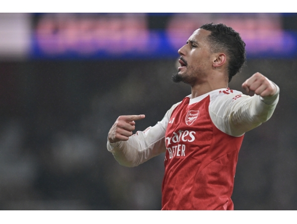 William Saliba of Arsenal celebrates after the English Football League Cup semifinal second leg match between Arsenal and Chelsea in London, Britain, Feb. 3, 2026. (Xinhua)