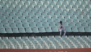 Empty stands are seen during the 2026 ICC Men's T20 Cricket World Cup group stage match between Scotland and West Indies at the Eden Gardens in Kolkata on February 7, 2026. (Photo by Dibyangshu Sarkar / AFP)