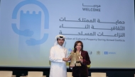 Undersecretary of the Ministry of Justice and Chairman of the NCIHL of the State of Qatar H E Saeed bin Abdullah Al Suwaidi and President of the Moroccan National Committee on International Humanitarian Law H E Dr. Farida El Khamlichi during the event.