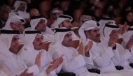 Minister of Culture H E Sheikh Abdulrahman bin Hamad bin Jassim bin Hamad Al-Thani (third left) and other officials during the opening ceremony of the forum yesterday.