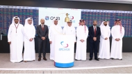 QSE CEO Abdulla Mohammed Al-Ansari, QNB Group Chief Business Officer Yousef Mahmoud Al Neama with other dignitaries during the bell-ringing ceremony at QSE headquarters, yesterday. Pic: Rajan Vadakkemuriyil