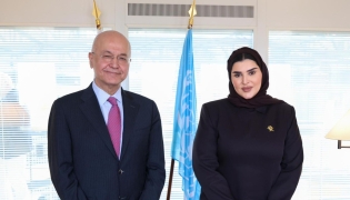 Minister of State for International Cooperation H E Dr. Mariam bint Ali bin Nasser Al-Misnad meeting United Nations High Commissioner for Refugees H E Dr. Barham Salih in Geneva yesterday.
