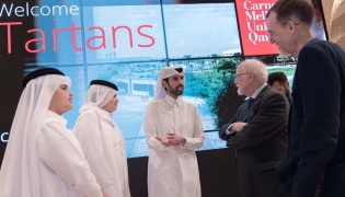 Sheikh Mohamed bin Faisal Al Thani in conversation with Dean of Carnegie Mellon University in Qatar, Michael Trick.