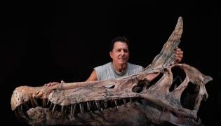 US Palaeontologist Paul Sereno poses at the Fossil Lab of the University of Chicago, Illinois, on September 19, 2025. (Photo by Keith Ladzinski / Fossil Lab, University of Chicago / AFP)
