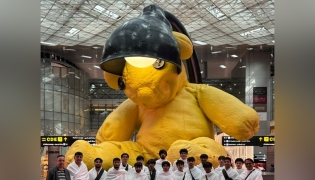 Students and teachers at Hamad International Airport.