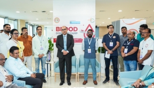 Ambassador of India H E Vipul at the blood donation camp.