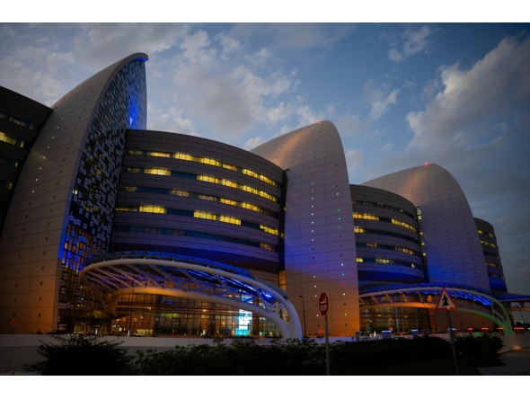 Sidra Medicine lit up in blue to mark the World Autism Awareness Day