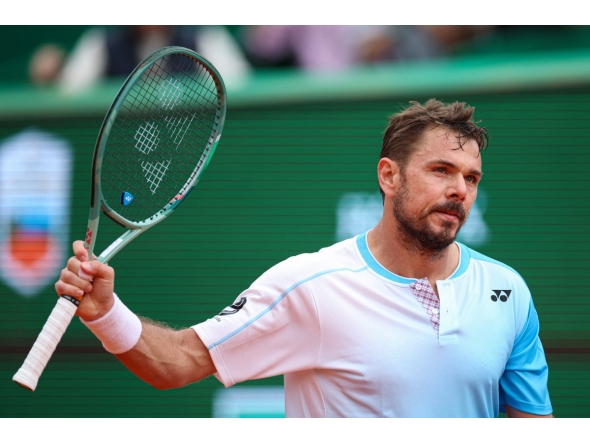 Switzerland's Stanislas Wawrinka reacts to a point against Argentinia's Sebastian Baez during the Monte Carlo ATP Masters Series Tournament round of 64 tennis match on Court Rainier III at the Monte-Carlo Country Club in Roquebrune-Cap-Martin, south-eastern France on April 6, 2026. (Photo by Valery HACHE / AFP)