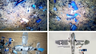 (FILES) These images taken on January 4, 2026 and released as a combo image by North Korea's official Korean Central News Agency (KCNA) via KNS on January 10, 2026 shows wreckage of a drone that North Korea claims originated from South Korea, and brought down by specialised electronic warfare assets after violating North Korean airspace. (Photo by KCNA VIA KNS / AFP)