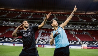 Al Sadd’s Paulo Otavio (left) and Roberto Firmino celebrate a goal during match against Al Sailiya. 