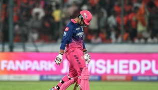 Rajasthan Royals' Indian cricket player Vaibhav Sooryavanshi walks back to the pavilion after his dismissal during the 2026 Indian Premier League (IPL) T20 match between Sunrisers Hyderabad and Rajasthan Royals at the Rajiv Gandhi International Stadium in Hyderabad on April 13, 2026. (Photo by Noah SEELAM / AFP)