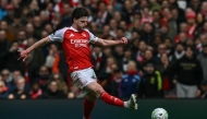 Arsenal's English midfielder #41 Declan Rice controls the ball during the English Premier League football match between Arsenal and Bournemouth at the Emirates Stadium in London on April 11, 2026. (Photo by Glyn KIRK / AFP)