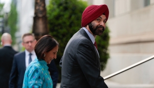 World Bank Group President Ajay Banga and his wife Ritu Banga arrive for an event in honor of Dutch King Willem-Alexander (L) and Queen Maxima at the US Chamber of Commerce in Washington, DC, on April 13, 2026. (Photo by Kent Nishimura / AFP)
