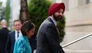 World Bank Group President Ajay Banga and his wife Ritu Banga arrive for an event in honor of Dutch King Willem-Alexander (L) and Queen Maxima at the US Chamber of Commerce in Washington, DC, on April 13, 2026. (Photo by Kent Nishimura / AFP)