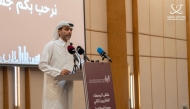 Chairman of Aqarat Eng. Khalid bin Ahmed Al Obaidli speaking during the Second Real Estate Brokers Forum, yesterday.
