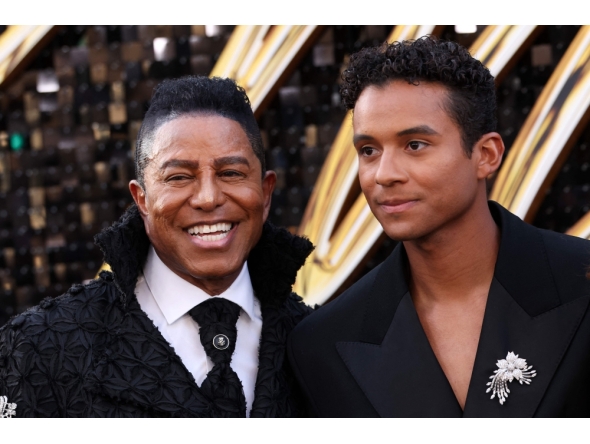 US singer-songwriter Jermaine Jackson (L) and son US actor Jaafar Jackson attend the Los Angeles premiere of Lionsgate's 