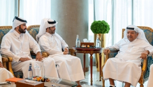 Chairman of Qatar Tourism H E Saad bin Ali Al Kharji during a meeting with QHA Chairman Sheikh Faisal bin Qassim Al Thani.