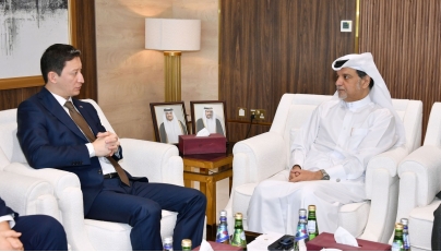 QC Board Member and Head of the Food Security Committee, Mohammed bin Ahmed Al-Obaidli with the Ambassador of Uzbekistan to Qatar, H E Ashraf Khodjaev, during the meeting.